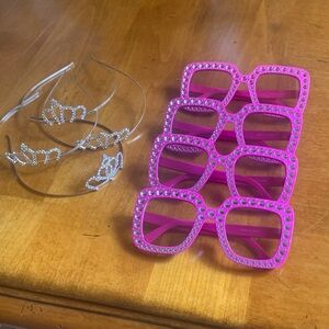 Pink Rhinestone Sunglasses and Silver Tiara Headbands